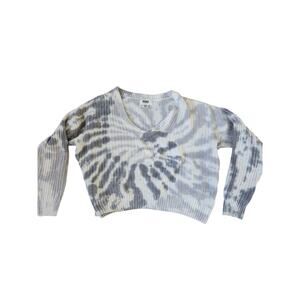 PINK Victoria’s Secret Cropped Sweater Large Gray Tie Dye Knit